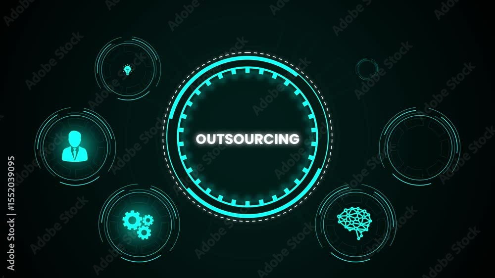 Poster glowing teal futuristic interface with a circular design over dark background