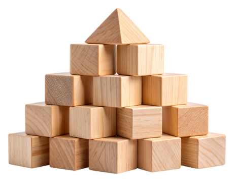Symmetrical Pyramid of Colorful Wooden Kids' Blocks, isolated on a transparent background png