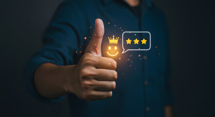 Customer Satisfaction Thumbs Up with 3-Star Rating