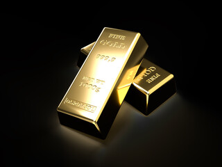 積み上げられた金塊、インゴットのフォトリアル3Dイラストレーション