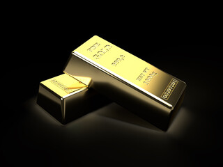 積み上げられた金塊、インゴットのフォトリアル3Dイラストレーション