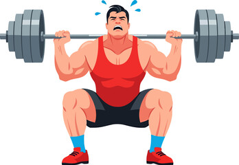 Man Struggling to Lift Heavy Weight During Strength Training Exercise
