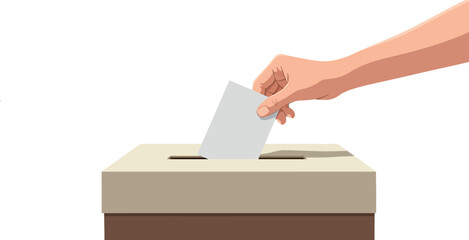 Person casting a vote into a ballot box during election process demonstration