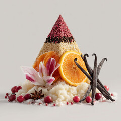 Culinary Pyramid: A visually captivating arrangement of delectable ingredients artfully composed, offering a tantalizing feast for the eyes and palate.