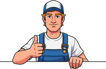 Skilled Handyman Giving a Thumbs Up Gesture Over a Blank White Surface