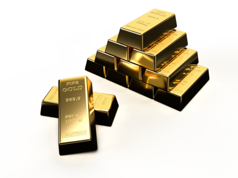 積み上げられた金塊、インゴットのフォトリアル3Dイラストレーション