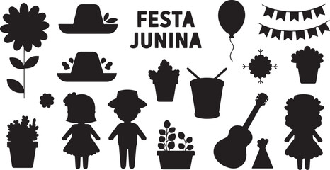Festa Junina Black Silhouettes of Brazilian June Festival Icons