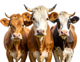  Three Cows from Different Breeds – Holstein, Highland, and Jersey – Portrait Set, isolated on a transparent background png