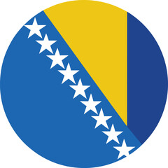 bosnia and herzegovina national flag vector in circular icon with yellow triangle and diagonal stars on blue background, flat style design