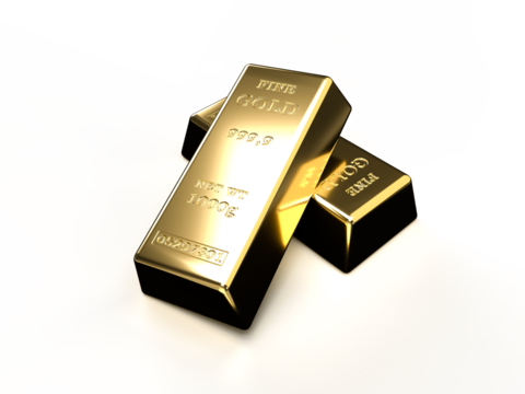 積み上げられた金塊、インゴットのフォトリアル3Dイラストレーション