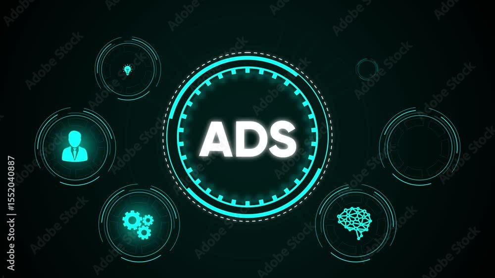 Aufkleber futuristic digital interface with glowing blue circle displaying technological data