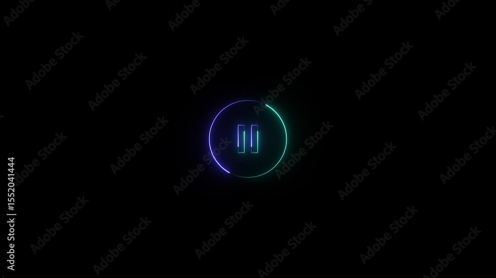 Poster abstract neon pause symbol animation against a black background showcasing futuristic technology ele