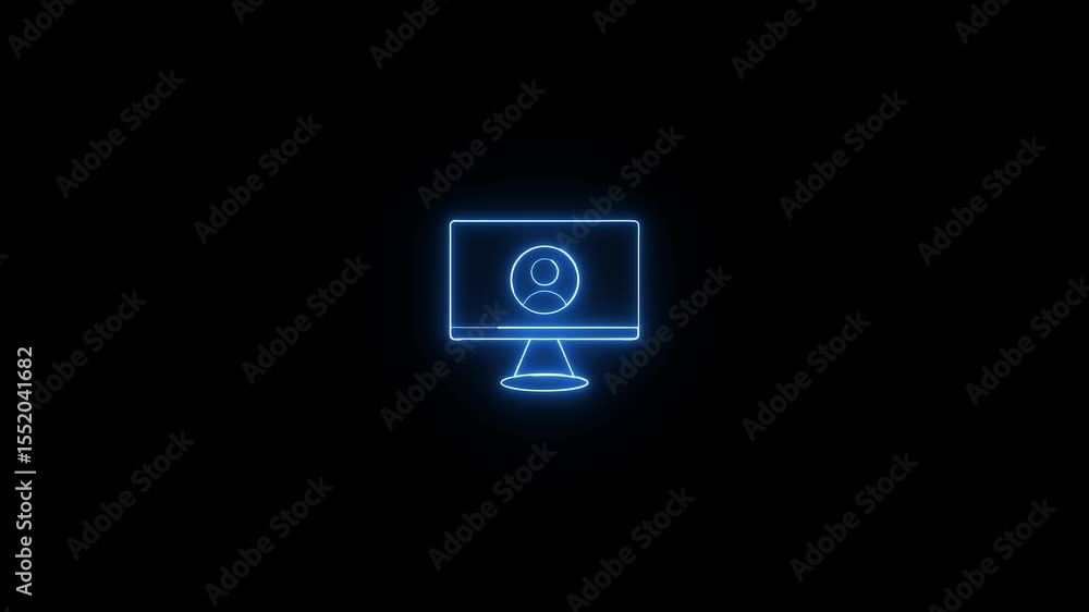 Aufkleber illuminated neon computer screen representing user account profile with glowing blue lines on black 