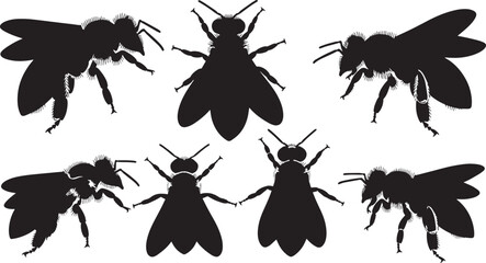 Naklejka premium Collection of Honeybee Silhouettes Vector Illustrations for Design Projects