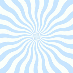 Swirling radial ice cream background. Vector illustration for swirl design. Summer vortex spiral twirl. Blue colors. Helix rotation rays. Converging psychedelic scalable stripes. Fun sun light beams