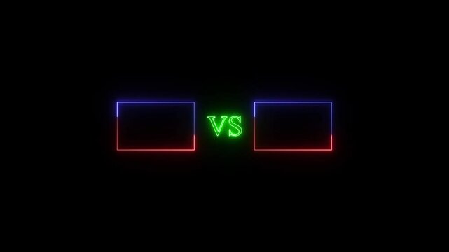 Neon light versus composition with glowing boxes perfect for battle or comparison animations on black background