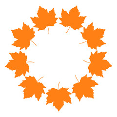 Autumn leaves circle frame. A circular frame made of bright orange maple leaves. Minimalist and clean flat design, perfect for autumn-themed compositions, greeting cards, or seasonal decorations.