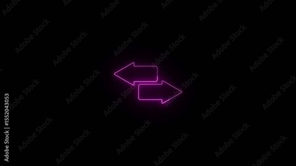 Poster glowing neon arrows pointing in opposite directions on a black background illustrating concepts of e