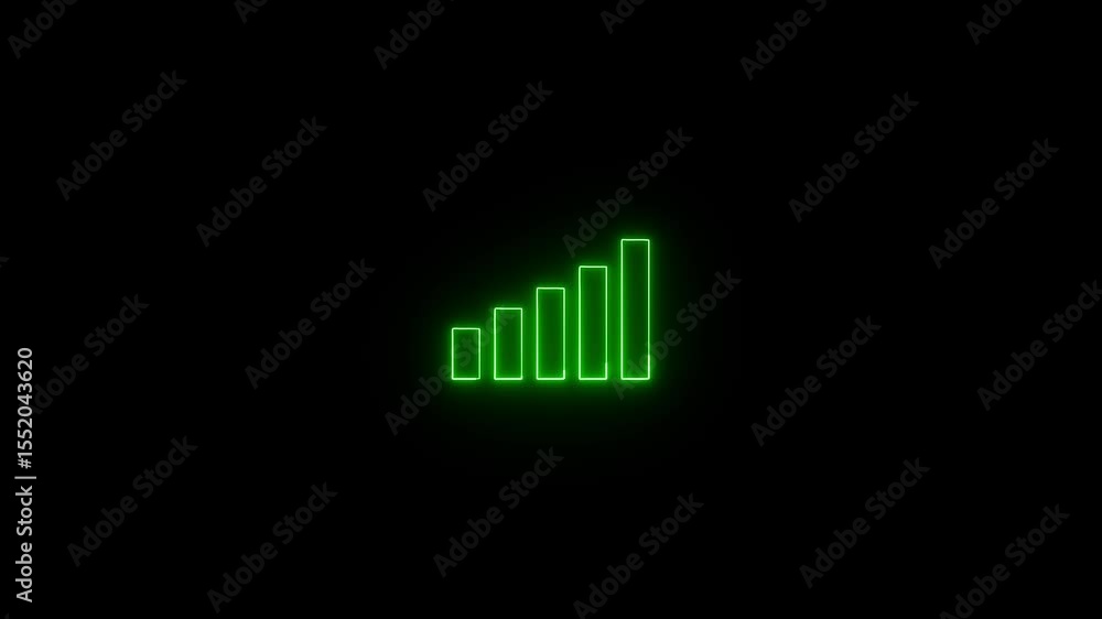 Aufkleber animated green neon bar chart on a black background representing data growth and performance visuali