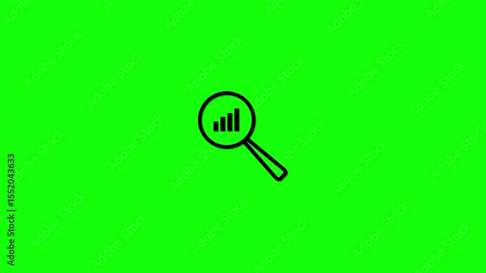 Poster a magnifying glass with a data analysis chart icon over a bright green background visualizing search