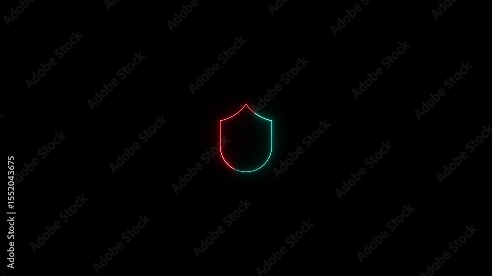 Poster illuminated neon shield graphic animation showcasing concept of security with modern design for data