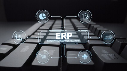 ERP platform visual showing centralized system for enterprise resource planning, improving...