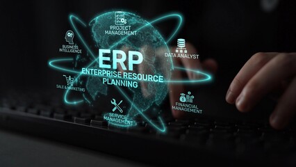 ERP platform visual showing centralized system for enterprise resource planning, improving...