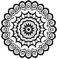 circular floral mandala design in black line art style for decorative and artistic use

