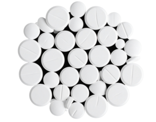  Top View of Pile of White Pills in a Circular Cluster, Clean Pharmaceutical Layout, isolated on a transparent background png