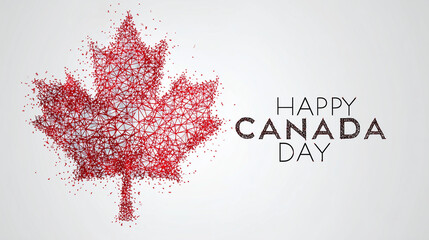 happy canada day design with words and shape of red maple leaf over bright background