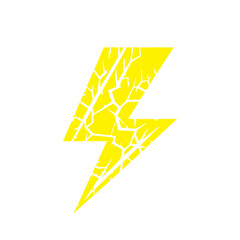 yellow lightning bolt icon cracked with texture flat design