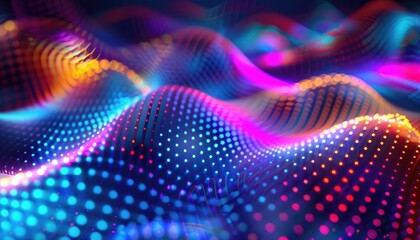 Abstract digital graphic of colorful waves with dots.