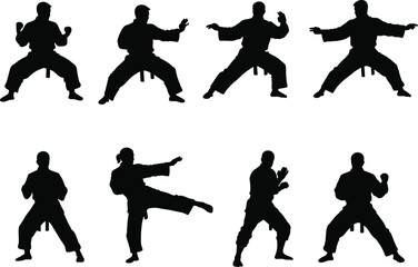 Karate Poses Martial Arts Silhouettes, Fighting Stances, and Action Illustration