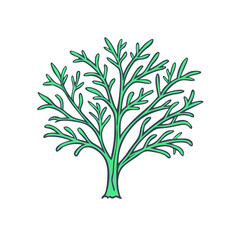 Illustration of a leafy green tree with whimsical branches on transparent background