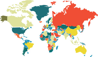 Colorful Political World Map Illustration. Simplified Country Borders © vector designer