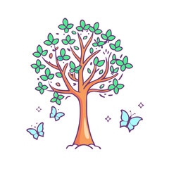 Stylized tree with butterflies and a sense of spring, nature's bloom