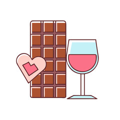 Romantic Indulgence An Illustration of Chocolate, Wine, and Affectionate Heart