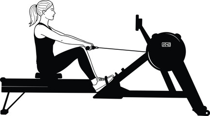 Rowing Machine Workout Fitness Exercise, Cardio Training, and Indoor Rowing Illustration