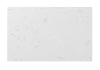 White, abstract, textured surface with subtle grey speckles and faint irregular lines mimicking rough plaster or concrete, isolated on a brightly lit white background with no shadows, top-down view,