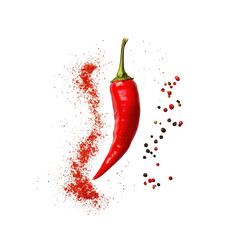 Vibrant red chili pepper with spices isolated on transparent background