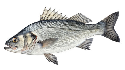 Fototapeta premium Sea bass branzino isolated on a white background PNG. AI GENERATED