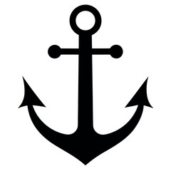 Black Nautical Anchor Illustration Maritime Symbol on White Background, Boating and Marine Icon