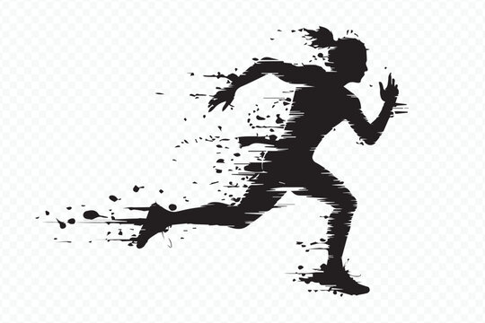 abstract digital running figure with paint splash trail, perfect for athletic and tech themes vector