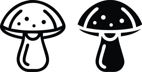 Stylized Black and White Mushroom Icon – Minimalist Symmetrical Flat Design Illustration