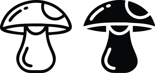 Stylized Black and White Mushroom Icon – Minimalist Symmetrical Flat Design Illustration