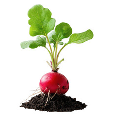 Fresh red radish with green leaves isolated on transparent background