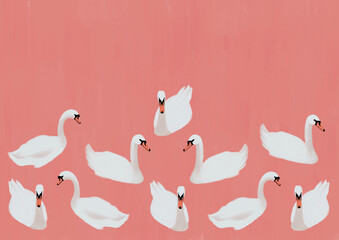 Cisne, ganso, fundo rosa, minimalista, fazenda, textura, amor, moderno, animal, papel de parede, plano de fundo, primavera, natureza, ave, estações, lago, verão, pato, outono, inverno, ilustração