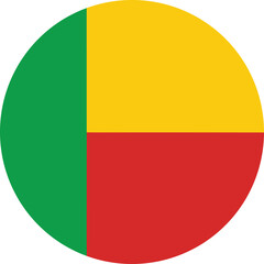 circular benin flag vector illustration with green yellow and red sections, symbolic round national flag icon of benin republic