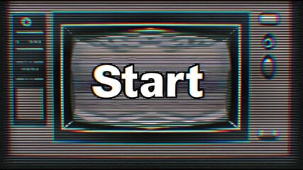 Start button glitch screen digital technology vibrant colors horizontal lines effect design - Powered by Adobe