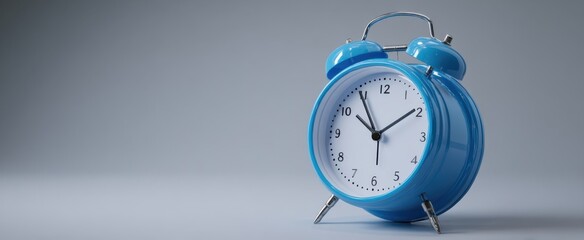 The eye-catching blue alarm clock with modern design on a minimalist background.
